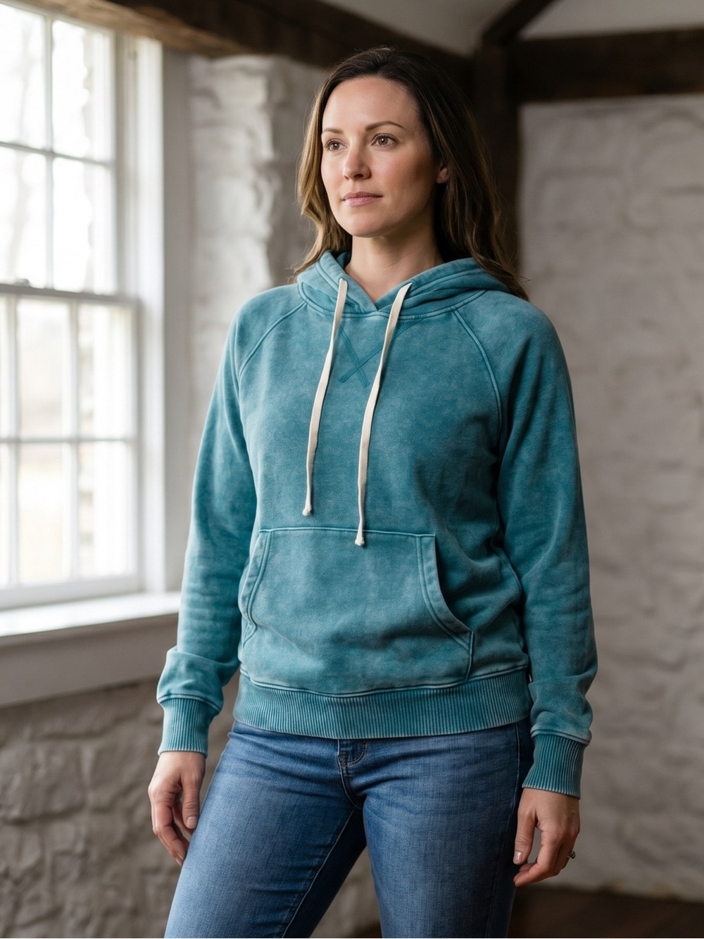 Zenana Outfitters Teal Mineral Washed Hoodie with Kangaroo Pocket